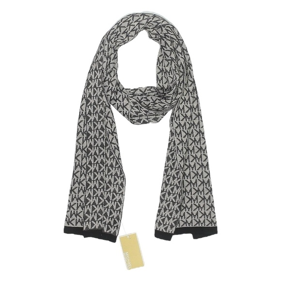 Michael Kors MK Logo Knit Scarf Black Gray Acrylic Monogram Wrap NWT - Picture 1 of 3